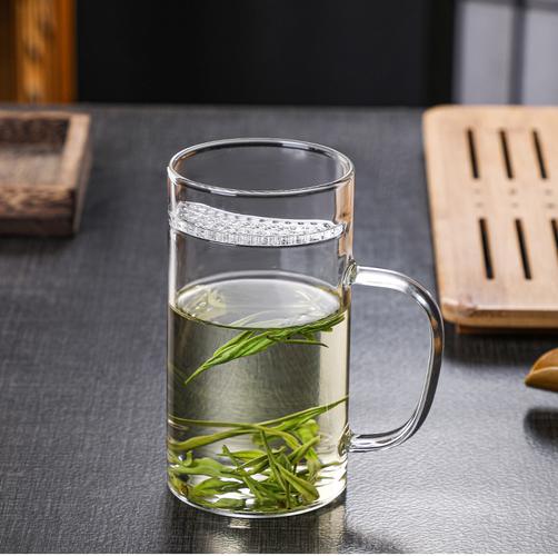 玻璃月牙杯家用绿茶杯自带过滤耐热玻璃杯带把泡茶杯